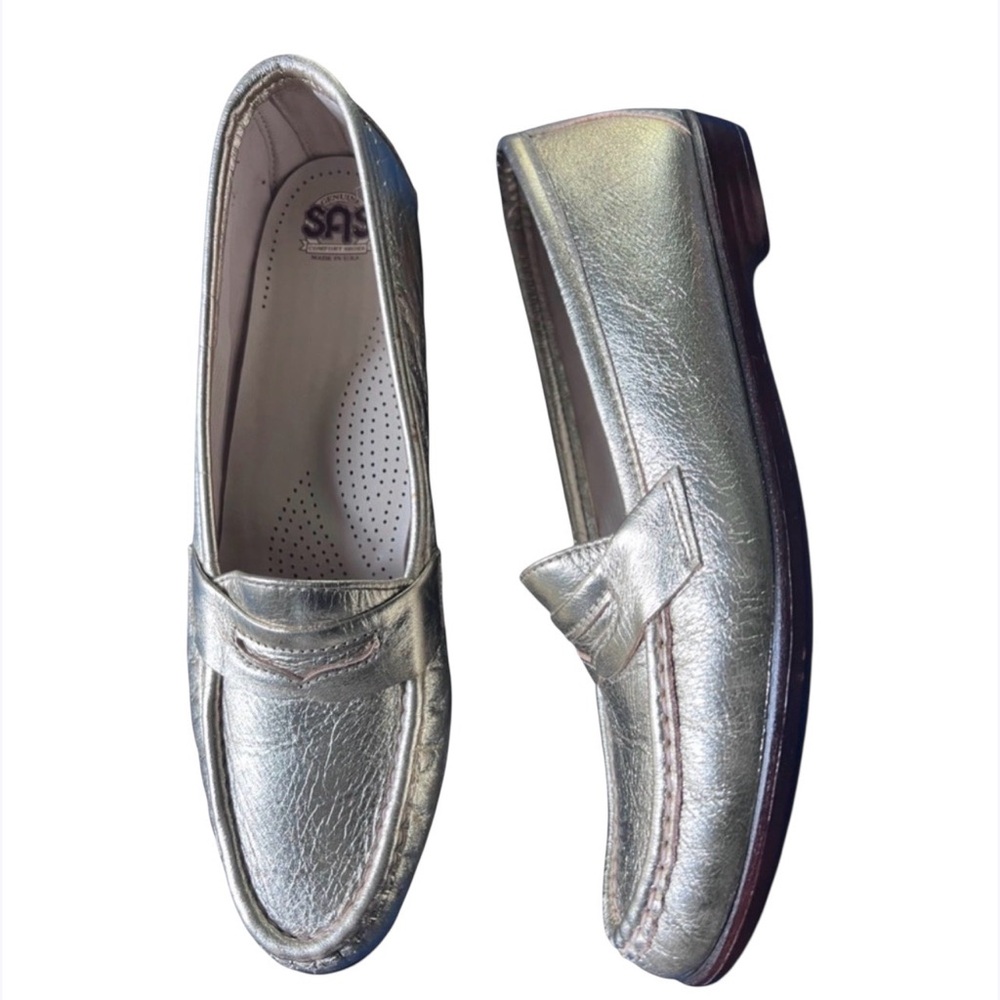 SAS Simplify Lusso/Gold Tumbled Leather Moc Toe Moccasin Penny Loafers
